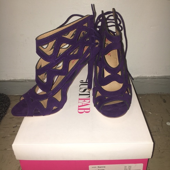 JustFab Shoes - Sandal Wave-Designed Lace up Purple Savana Heels